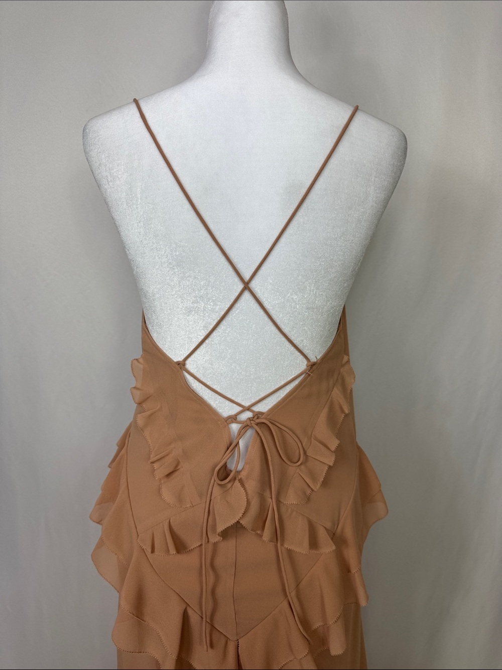 Favorite Daughter Ruffled Chiffon Maxi Dress Size Medium Taupe NWOT - Picture 8 of 13
